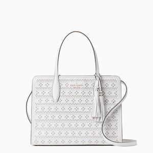 NWT Kate Spade White perf medium top zip satchel